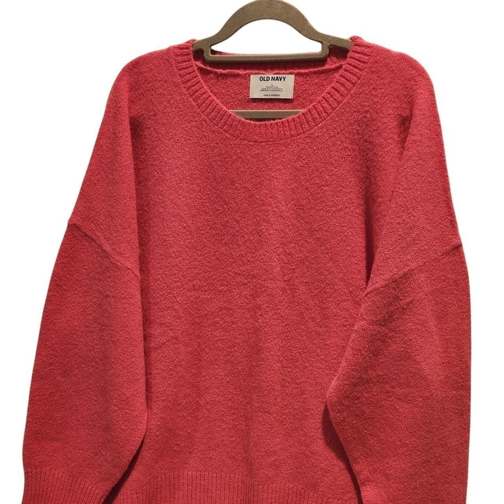Old Navy Cozy Wool-Blend Crew Neck Neon Flamingo Pink Sweater L Barbiecore